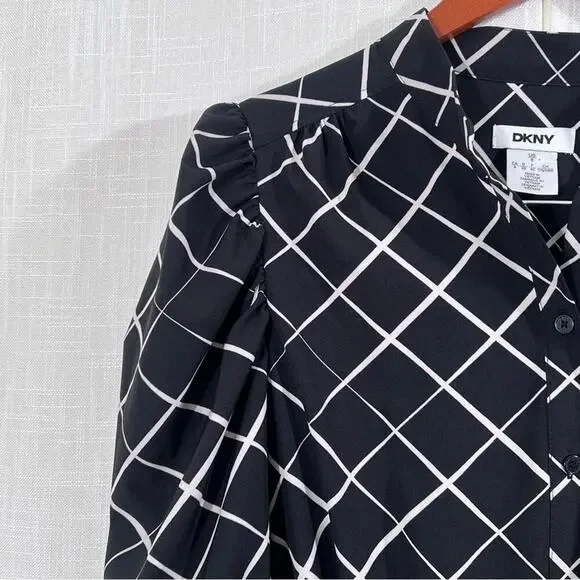 DKNY NWT Button Front Puff Sleeve Belted Midi Dress Size 8 - Picture 10 of 16